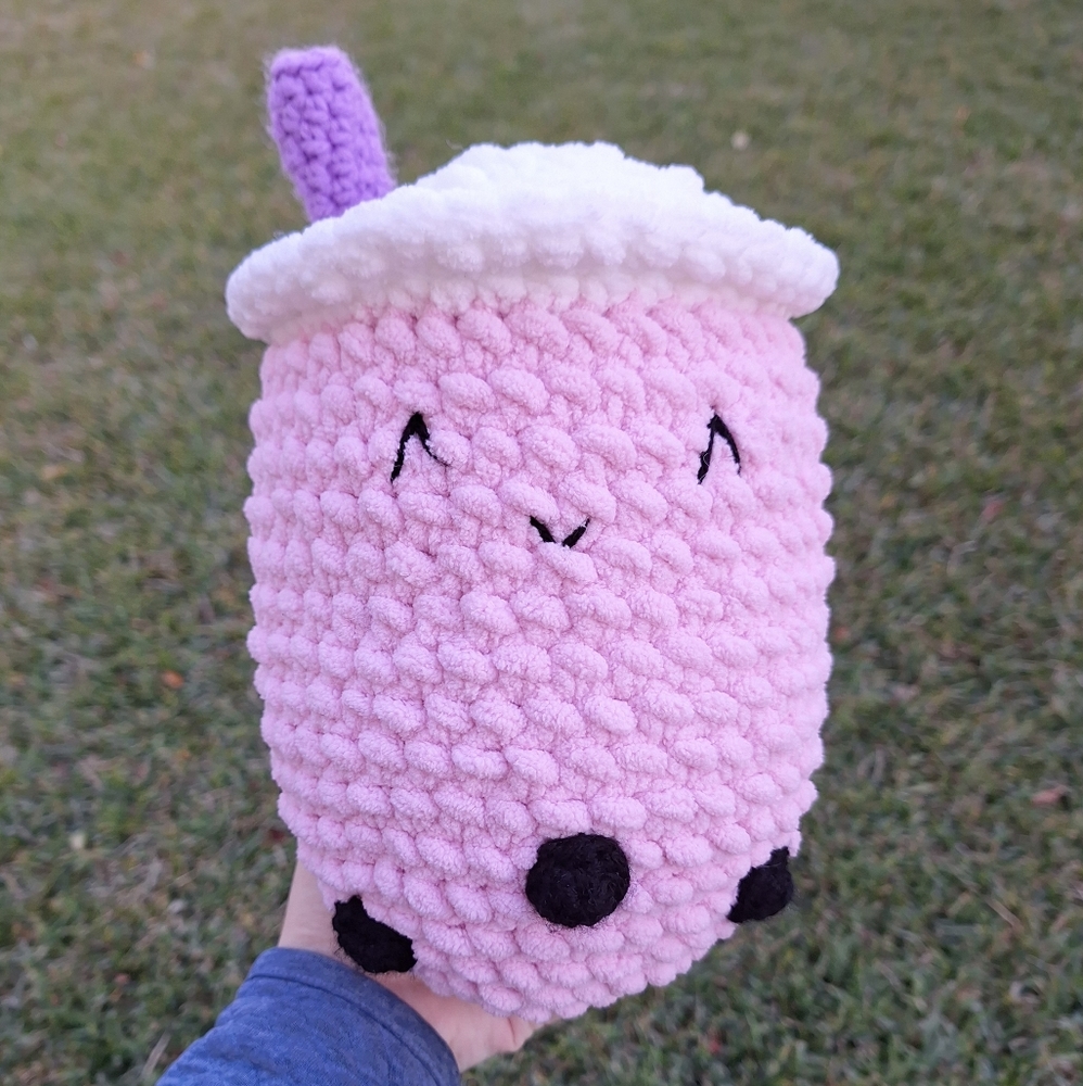 Handmade Strawberry Boba Crocheted Plushie